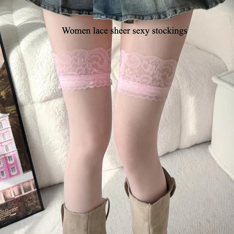 Knee High Sock Women - Bas longs en dentelle florale pour
